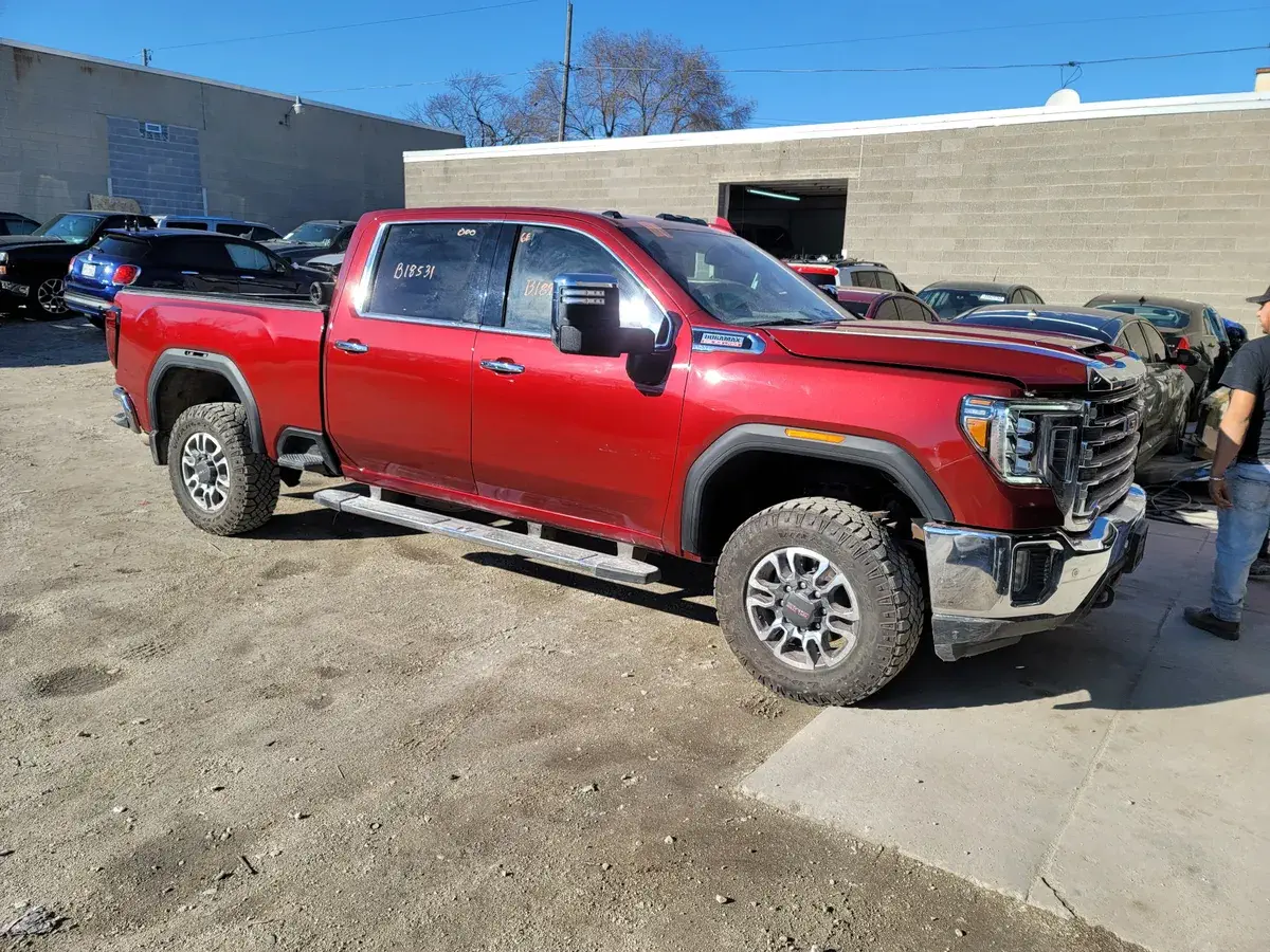 Red pickup truck repaired at the shop
